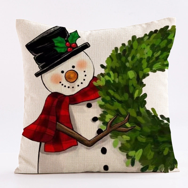 Christmas Snowman and Santa Claus Printed Pillowcase for Sofa Car Cushion|Home Decor Pillows