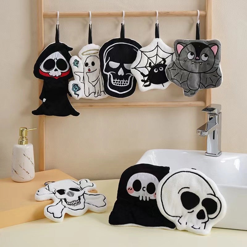 Halloween Cartoon Hanging Hand Towel for Kids Small Tower Skull Bat Design|Home & Kitchen > Bath > Bath Towels
