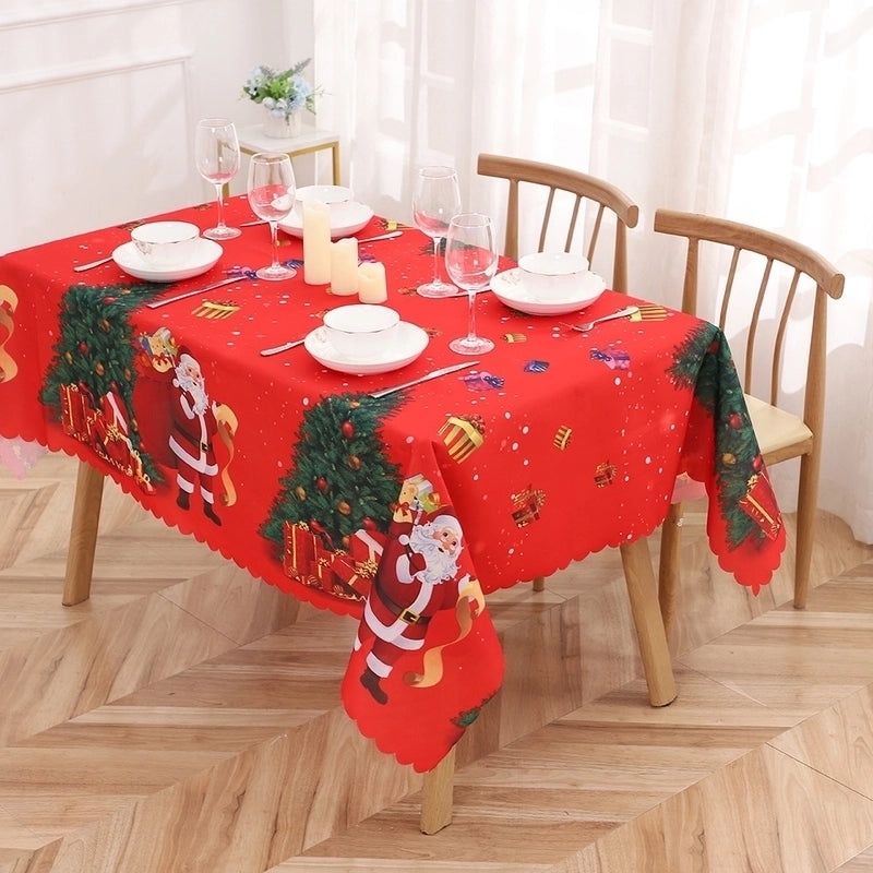 Christmas Classic Letter Print Polyester Tablecloth for Festival Decor|Home & Kitchen > Dining & Entertaining > Table Linens