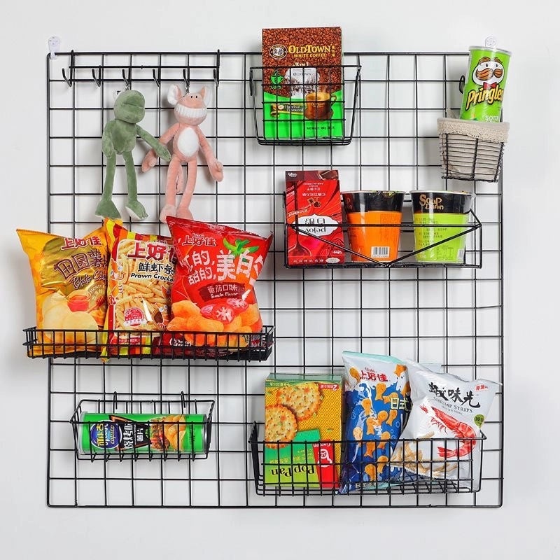 Metal Mesh Grid Wall Rack for Storage and Photo Display | Home Organization