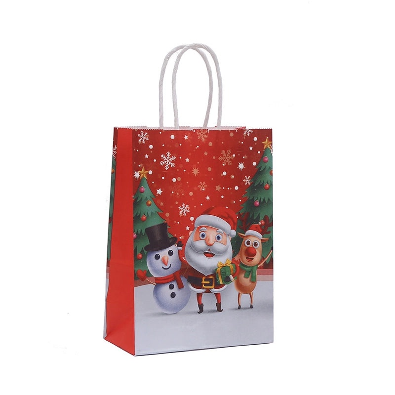 Christmas Nordic Santa Snowman Kraft Paper Gift Bags | Holiday Party Supplies