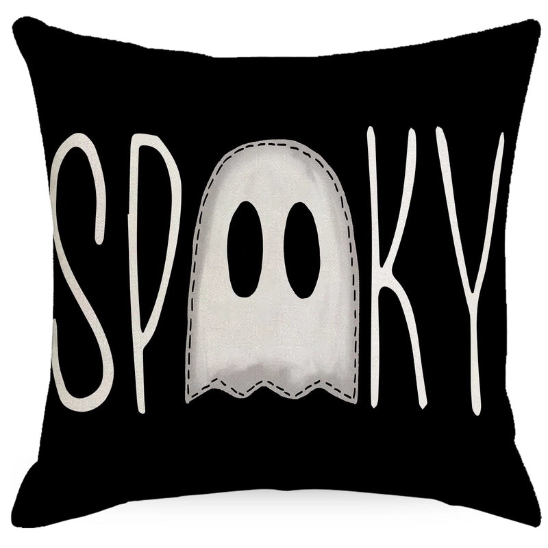Halloween Minimalist Linen Pillow Covers with Letter Spider Ghost Design | Home Decor