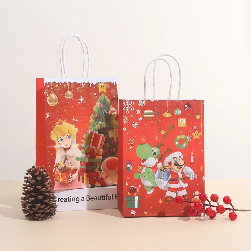 Christmas Nordic Santa Snowman Kraft Paper Gift Bags | Holiday Party Supplies