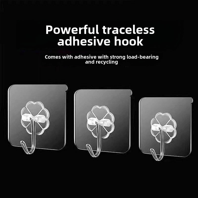 Transparent Seamless Sticky Hook Strong Adhesive Non-Permanent Plastic Hanger for Bathroom Kitchen|Home Organization Accessories