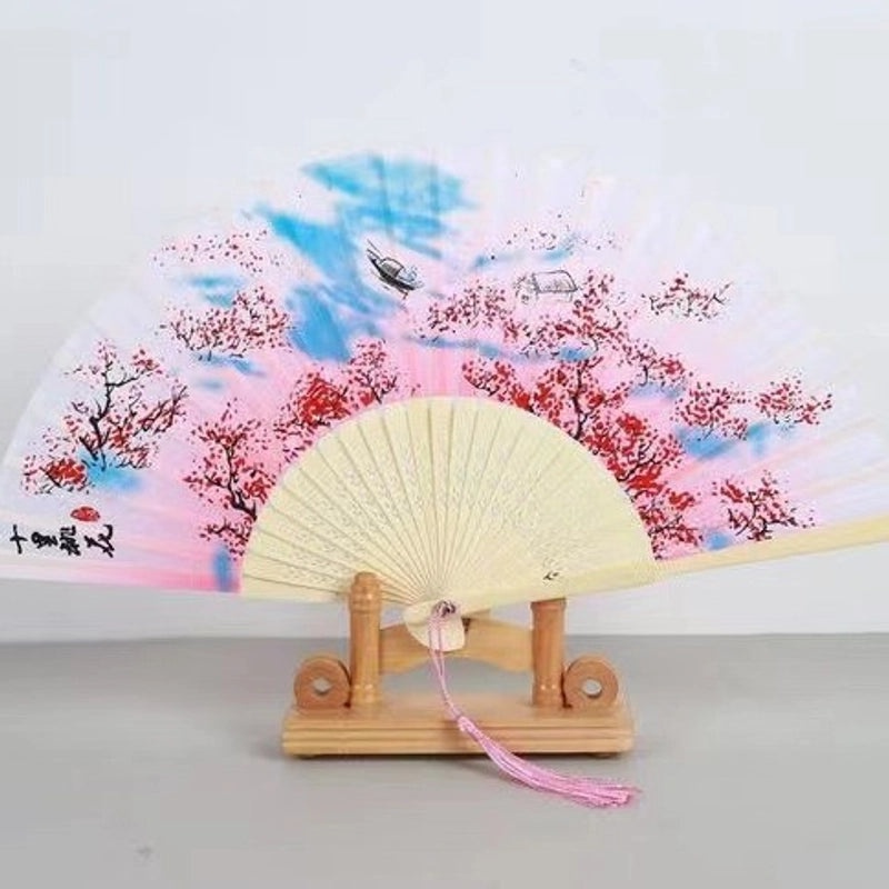 Elegant Chinoiserie Floral Bamboo Fans with Classic Heating Design | Home Decor Fans