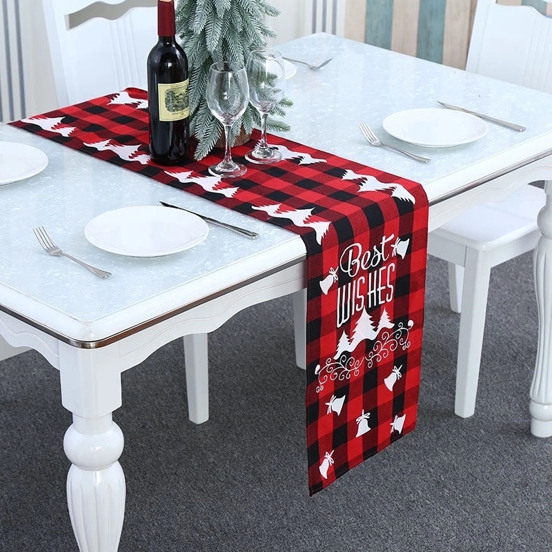 Festive Polyester-Cotton Plaid Table Runner for Christmas Decor|Home & Living > Seasonal Decor > Christmas Decorations
