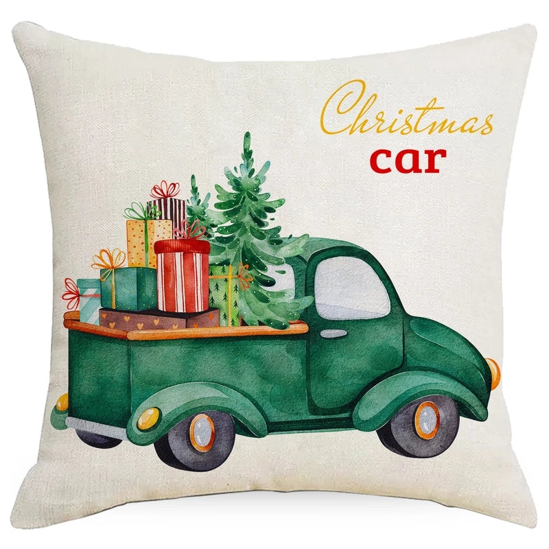 Christmas Tree Decorative Linen Pillow Covers with Festive Socks Letter Print|Home Decor Pillows