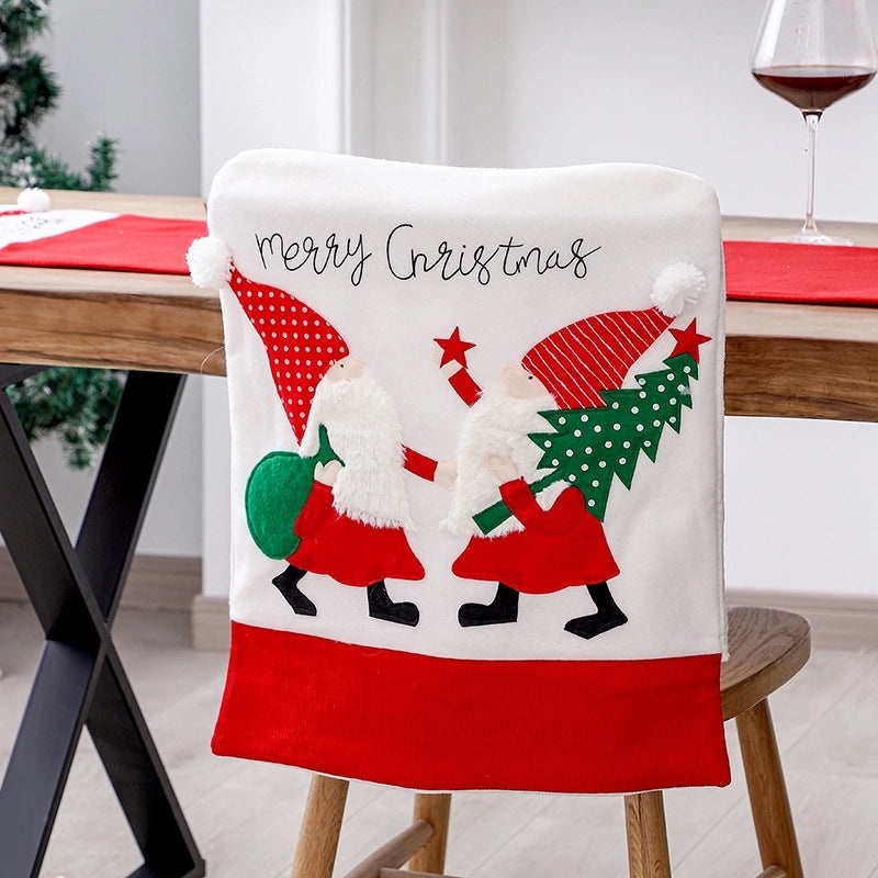 Holiday Red White Flannel Chair Cover with Christmas Embroidery|Home Decor Accessories