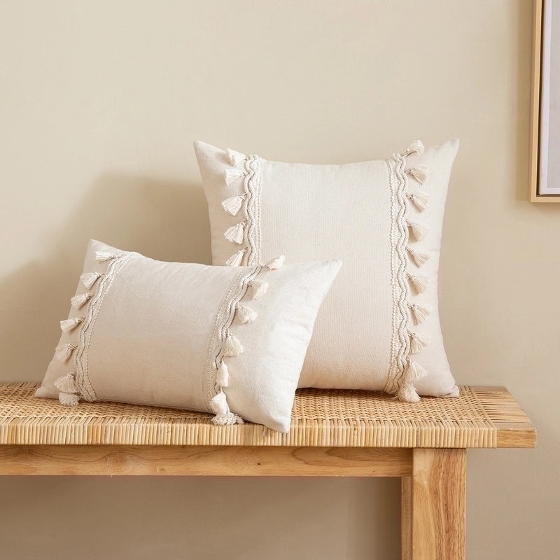 Stylish Solid Color Cotton Tassel Pillow Covers | Home Decor Accessories