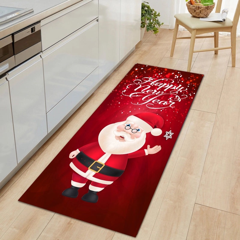 Festive Christmas Tree Santa Snowman Flannel Floor Mat Cozy Holiday Bedding|Home Decor