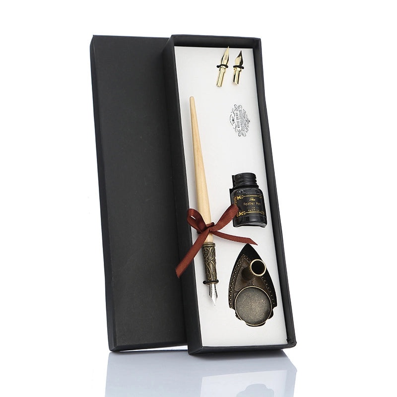 Set of Stainless Steel Fountain Pens with Feather Design for Students|Writing Instruments