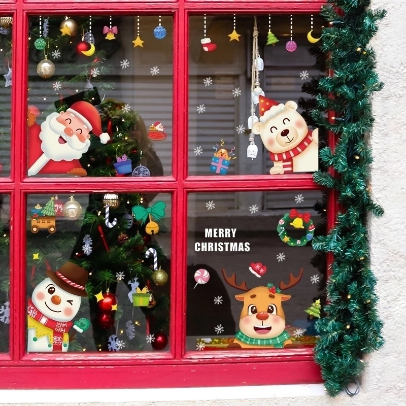 Christmas Holiday PVC Window and Door Stickers featuring Santa Claus Snowman and Elk|Home Decor Seasonal Stickers