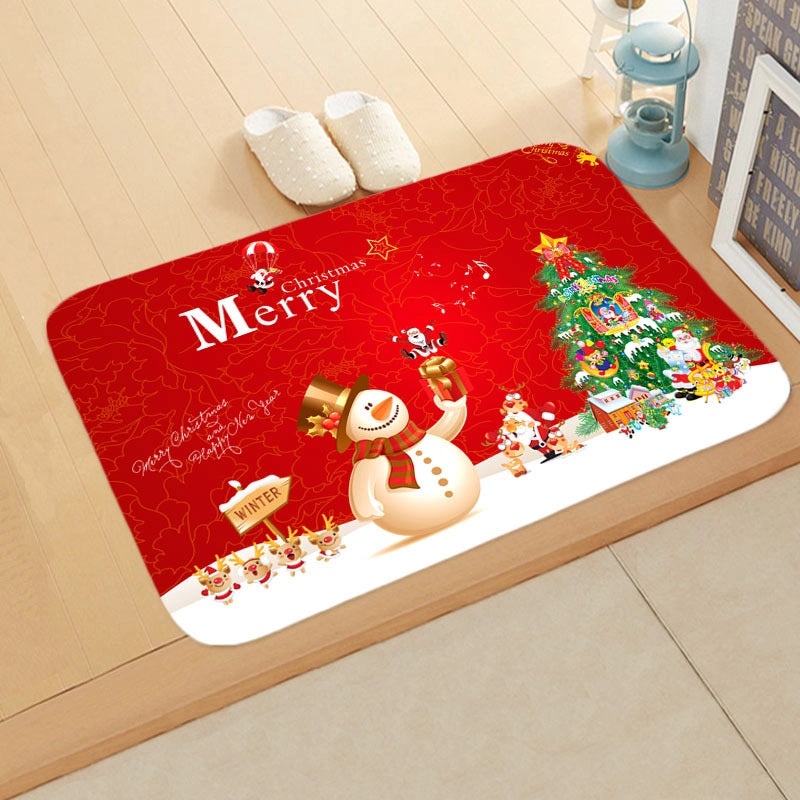 Holiday Santa Snowman Flannel Floor Mat Cozy Christmas Decor|Home & Living/Seasonal Decorations
