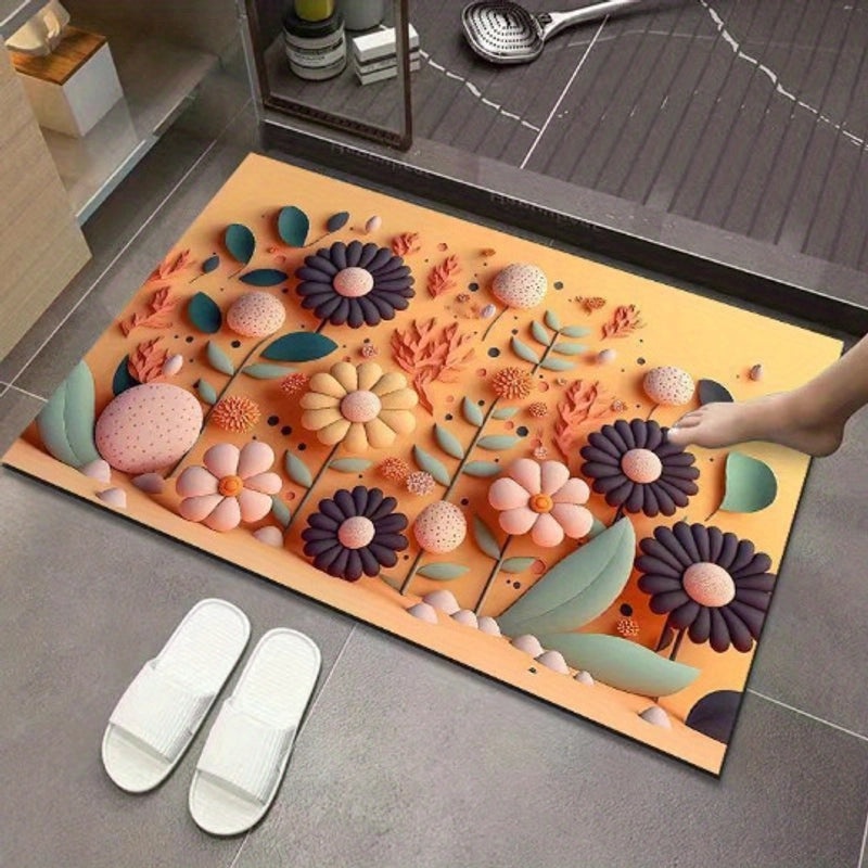 3D Oil Painting Diatom Mud Absorbent Quick-dry Non-slip Floor Mat for Bathroom Door|Bathroom Accessories
