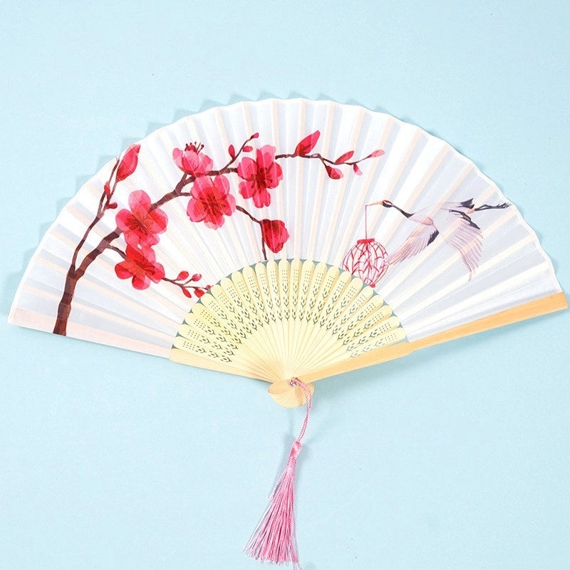 Elegant Chinoiserie Floral Bamboo Fans with Classic Heating Design | Home Decor Fans