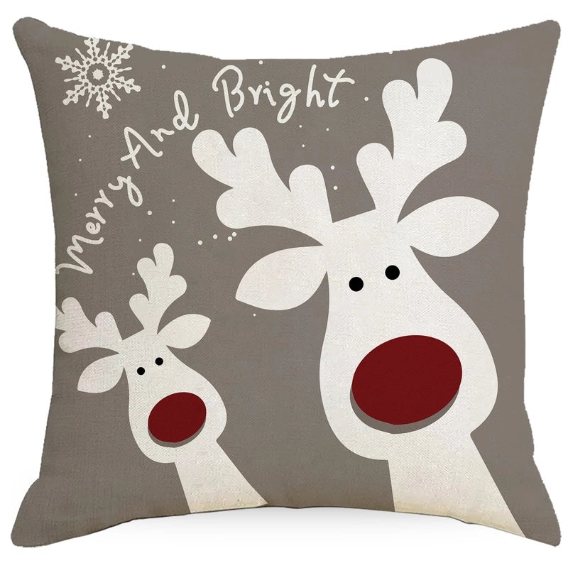 Christmas Snowflake and Deer Printed Cushion Cover for Home Sofa Pillow | Home Decor & Cushions