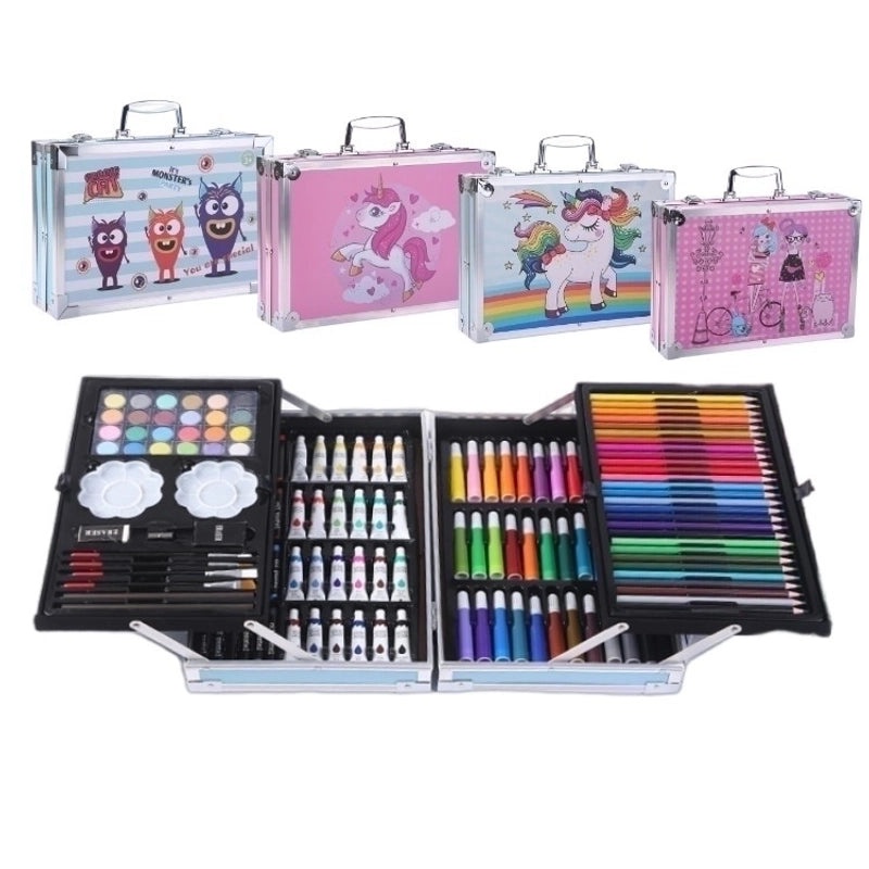 Cartoon Aluminum Pencil Box Set with Watercolor Pens for Kids | Stationery & Office Supplies