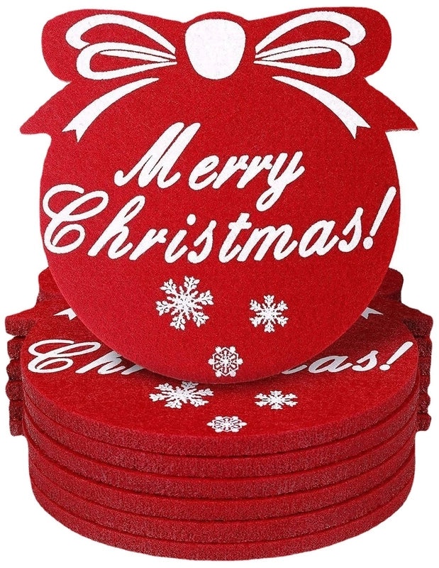 Festive Red Felt Christmas Coaster Heat Insulation Absorbent Decorative Placemat Tea Mat|Home & Kitchen Accessories