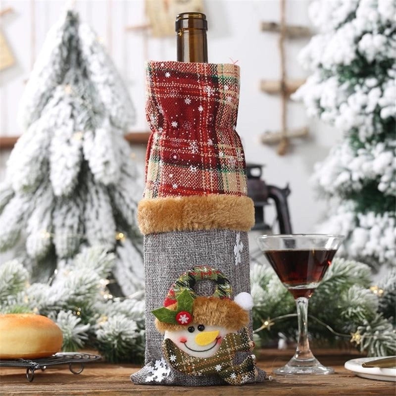 Christmas Plaid Linen Bottle Decoration Set | Holiday Home Decor