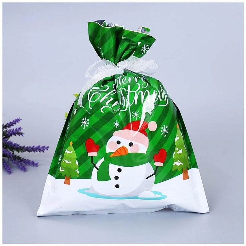 Christmas Holiday Santa Snowman Snowflake PE Party Favor Gift Bags | Holiday Party Supplies