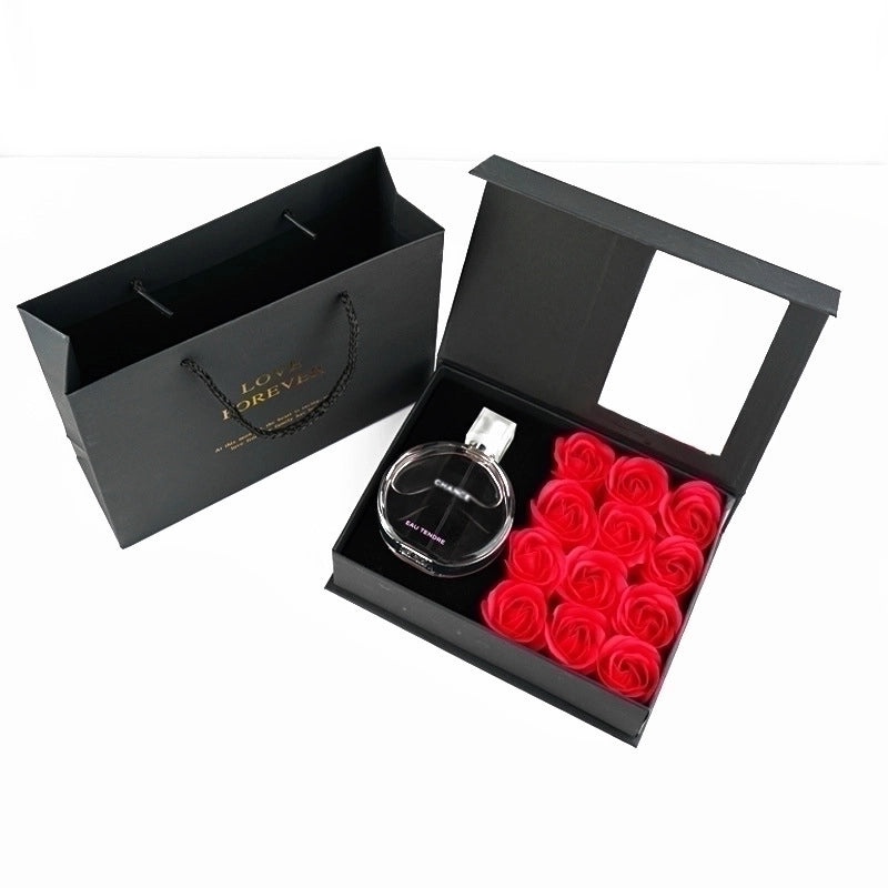 Valentine's Day Gift Set with Soap Flower, Lipstick, Necklace in Flip Window Box|Jewelry & Gift Sets