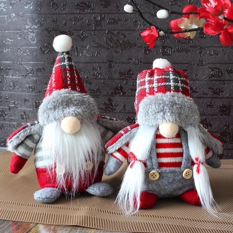 Hong Kong Style Faceless Elderly Doll with Plaid Hat | Home Decor