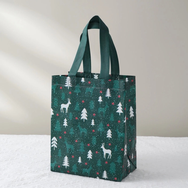 Festive Christmas Tree and Santa Claus Nonwoven Gift Bags for Party Favors|Holiday Party Supplies