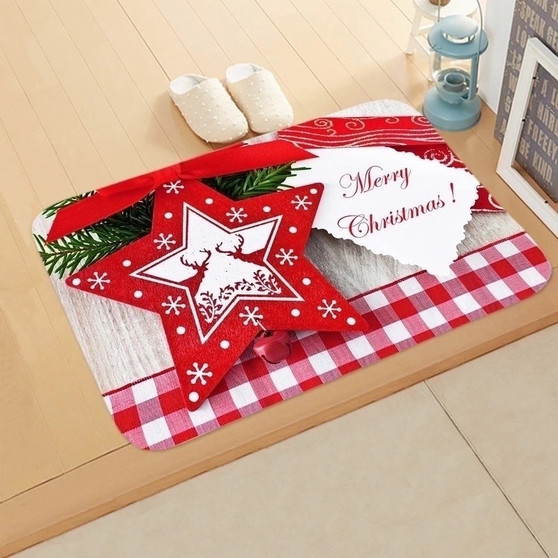 Festive Christmas Elk and Tree Flannel Floor Mat|Home Decor Rugs