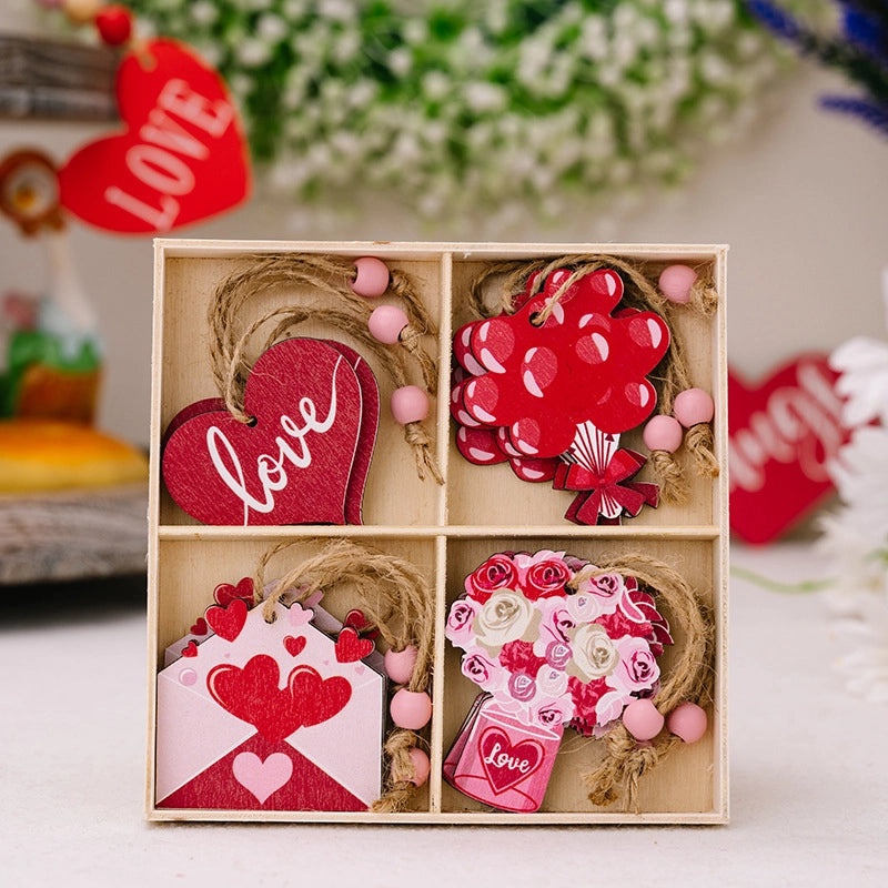 Romantic Heart Shaped Wooden Hanging Ornaments for Valentine’s Day Holiday Decor|Home Decor