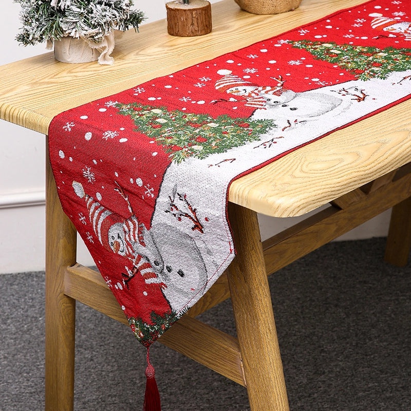 Festive Christmas Tree and Snowman Party Tablecloth for Holiday Decor|Home & Kitchen Decorations