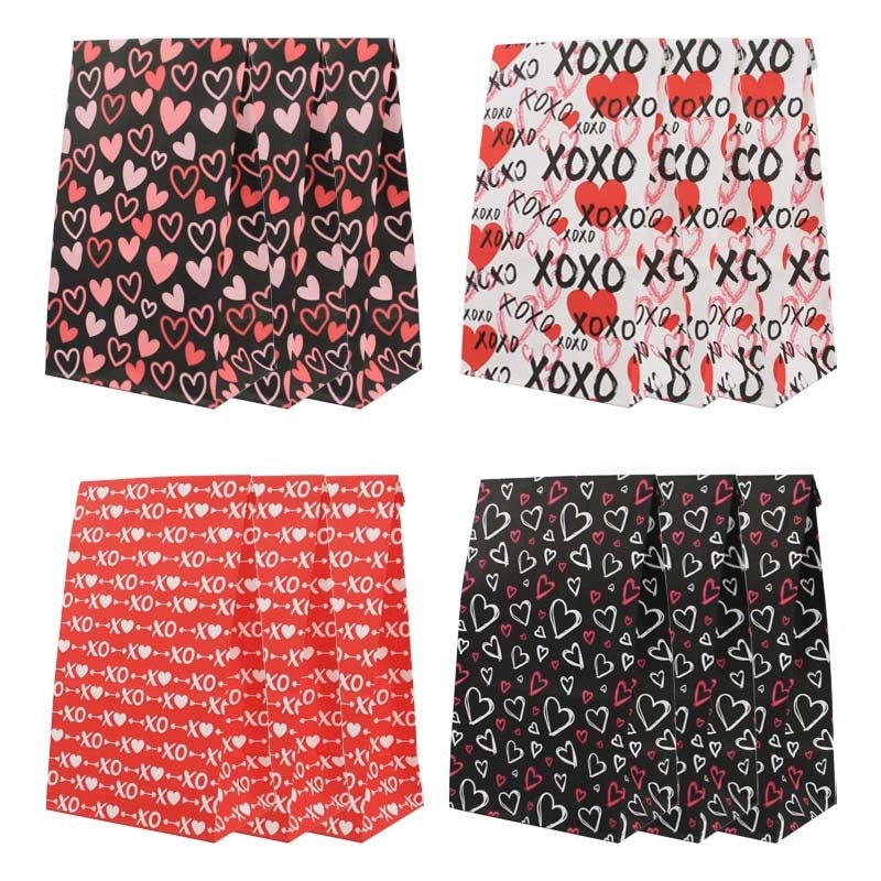 Romantic Red Heart Kraft Paper Gift Bags for Valentine's Day Date Wrapping Supplies 1 Set|Gift Wrapping Supplies