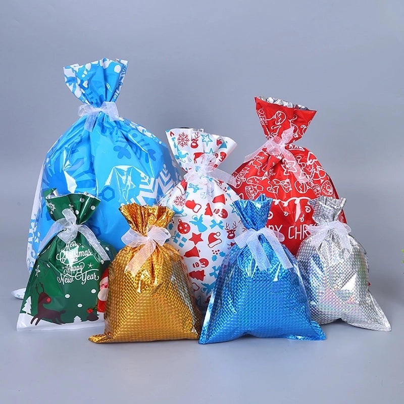 Christmas Holiday Santa Snowman Snowflake PE Party Favor Gift Bags | Holiday Party Supplies