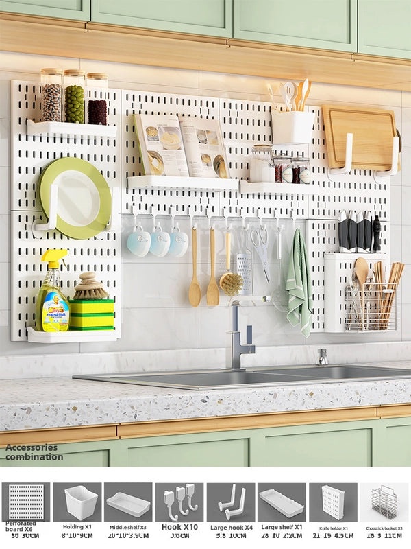 Multi-Functional Wall-Mounted Storage Rack No-Drill Hook Organizer for Kitchen Bathroom Dorm Entrance|Home Storage & Organization