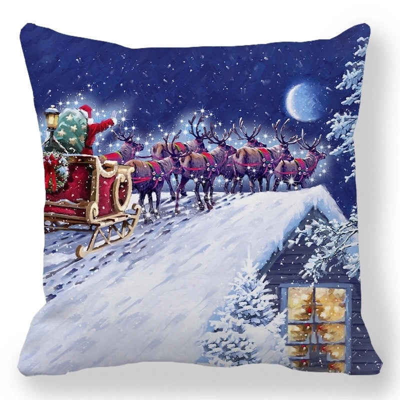 Christmas Holiday Cotton Pillow Covers with Santa Elk Design for Sofa Couch Decor|Home Decor