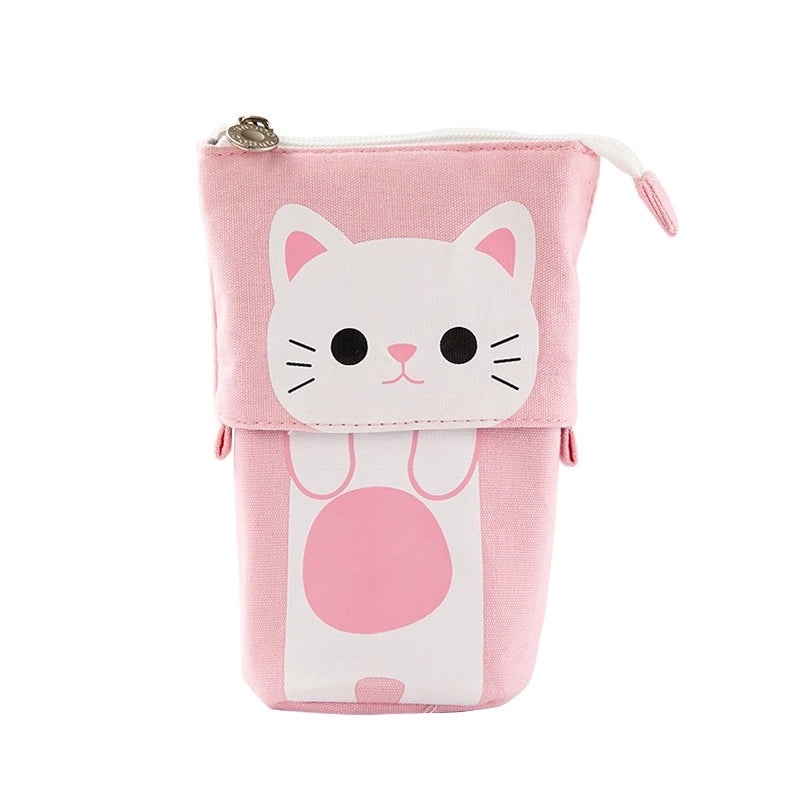 Cute Minimalist Canvas Pen Case with Multiple Compartments and Adjustable Drop-down Design|Stationery & Office Supplies