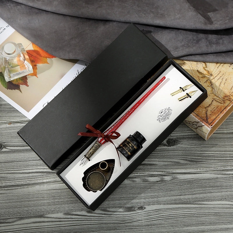Set of Stainless Steel Fountain Pens with Feather Design for Students|Writing Instruments