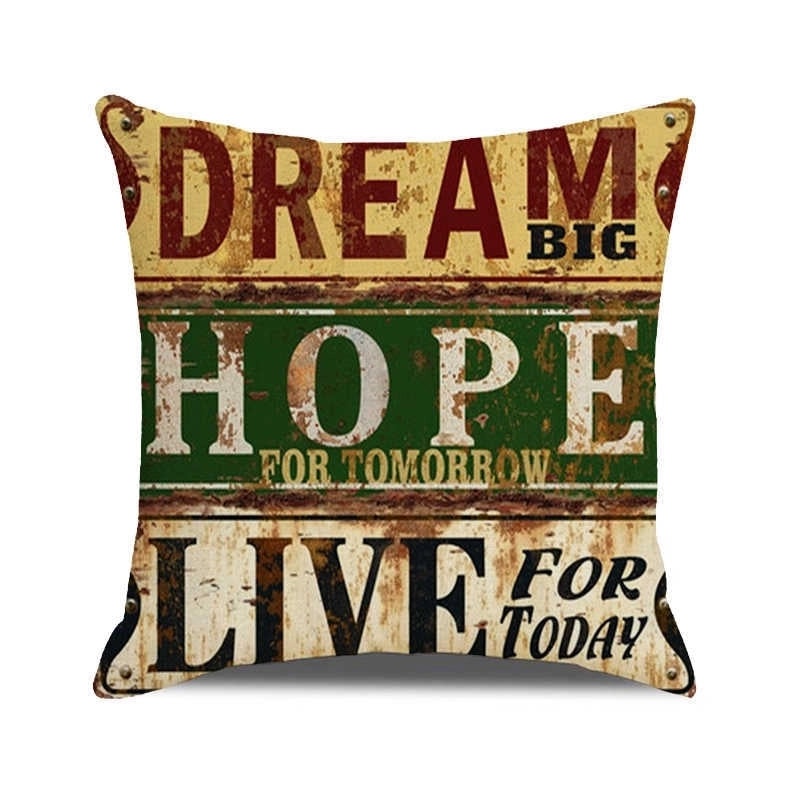 Vintage Letter Print Polyester Pillow Covers|Home Decor Pillows
