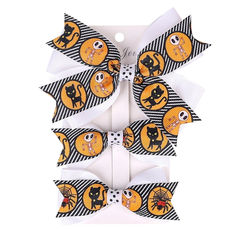 Halloween Pumpkin Bow Hairpin Set for Kids - 3 Pieces | Children's Hair Accessories