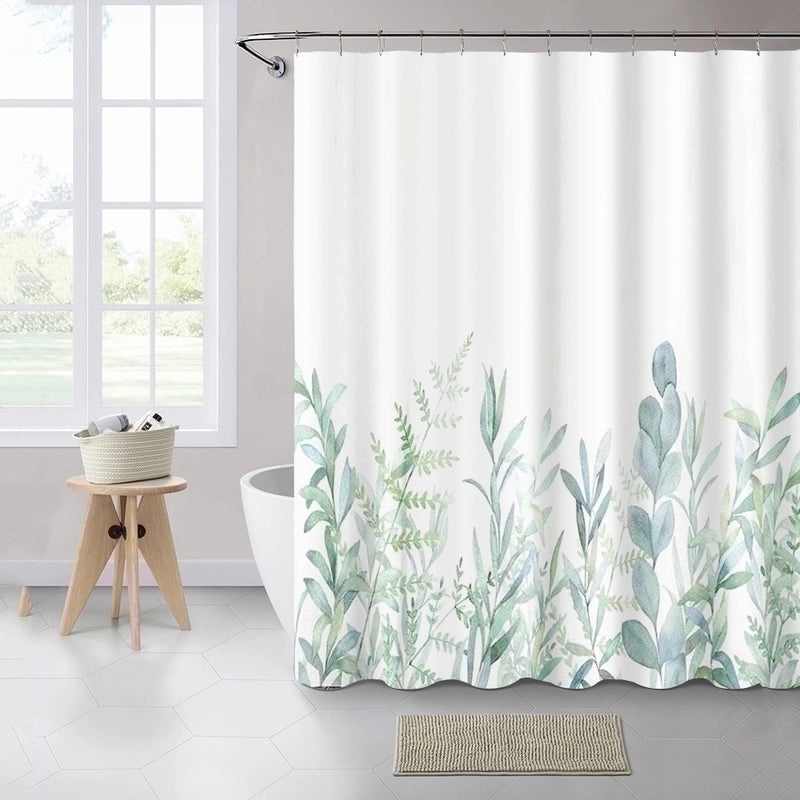Chinoiserie Style Tropical Plant Polyester Shower Curtain | Bathroom Decor