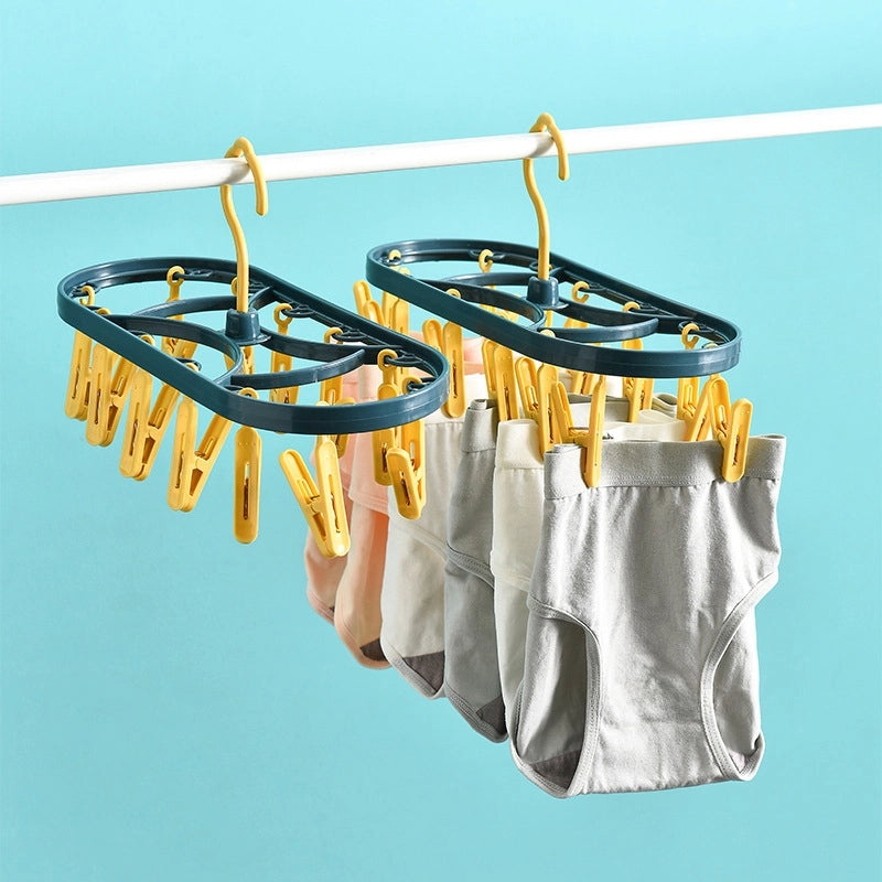 12-Clip Plastic Drying Rack Windproof Multi-Functional Underwear Socks Hanger for Dormitory Household Use|Home Organization & Storage