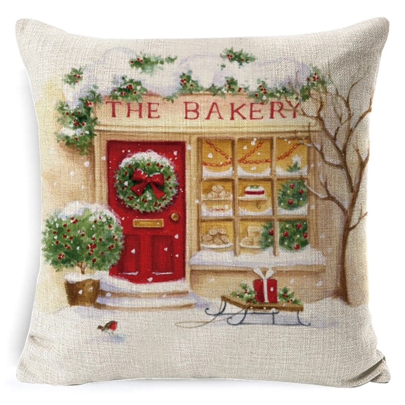 Vintage Christmas Tree and Santa Claus Socks Pattern Linen Pillow Covers|Home Decor Pillows