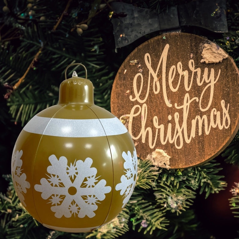 Festive Christmas Snowflake PVC Ball with Letter Stripes for Outdoor Decoration|Holiday Outdoor Decor