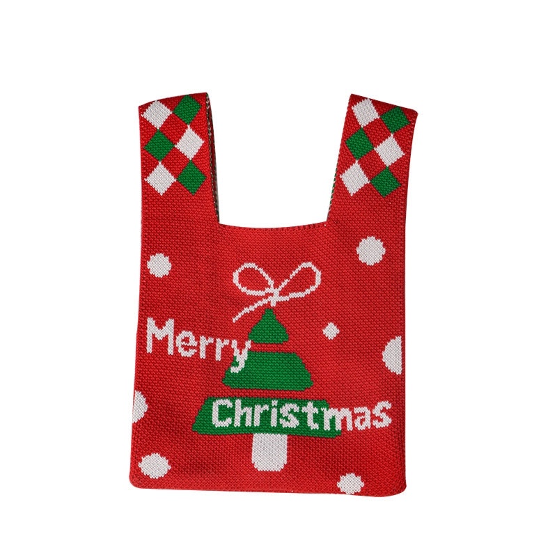 Christmas Tree Santa Claus Knitted Gift Bag | Christmas Gift Bags & Wrapping Supplies