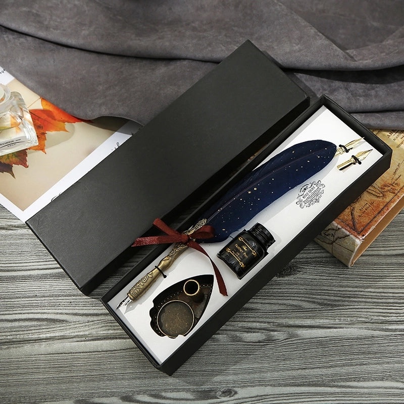 Set of Stainless Steel Fountain Pens with Feather Design for Students|Writing Instruments