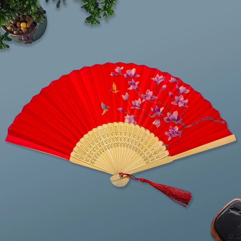 Elegant Chinoiserie Floral Bamboo Fans with Classic Heating Design | Home Decor Fans