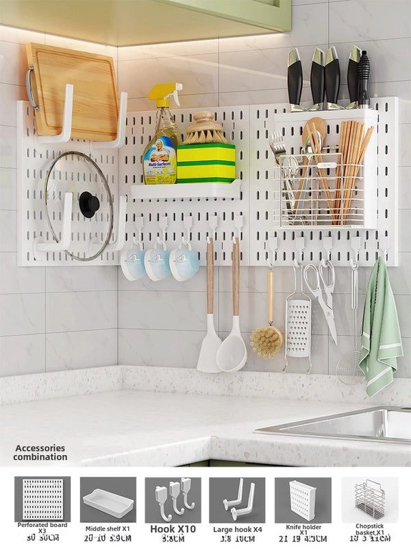 Multi-Functional Wall-Mounted Storage Rack No-Drill Hook Organizer for Kitchen Bathroom Dorm Entrance|Home Storage & Organization