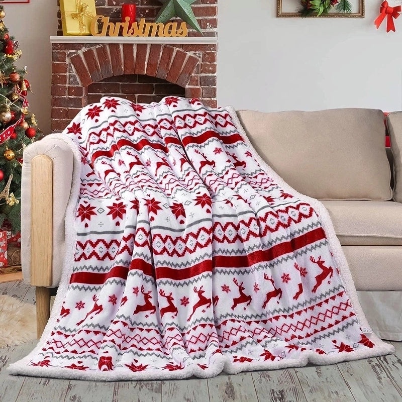 Cozy Christmas Reindeer Polyester Throw Blanket for Couch and Sofa Decor | Home & Living Textiles