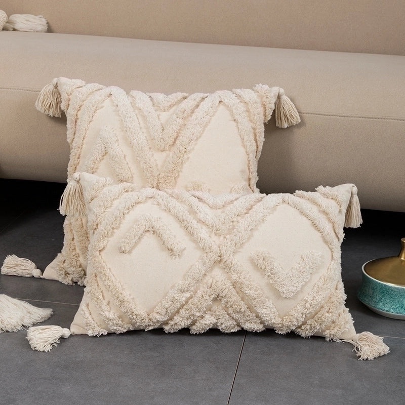 Bohemian Cotton Embroidered Tufted Pillow Cover for Sofa Cushion|Home Decor Pillows