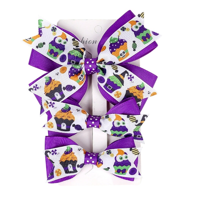 Halloween Pumpkin Bow Hairpin Set for Kids - 3 Pieces | Children's Hair Accessories