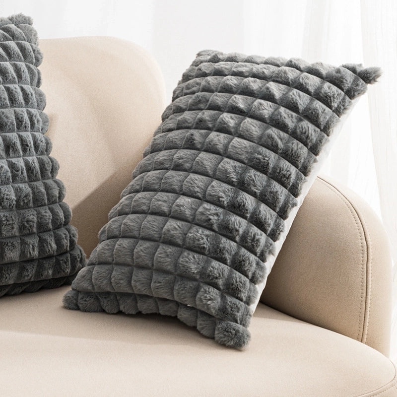 Cozy Plaid and Solid Color Plush Pillow Covers for Couch and Sofa Decor | Home Decor Accessories